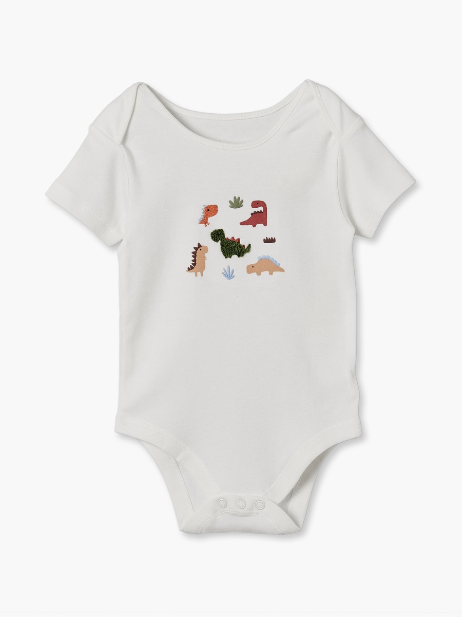 Pack of 3 Cotton Crew Neck Short Sleeves Bodysuit with Dinosaur Print