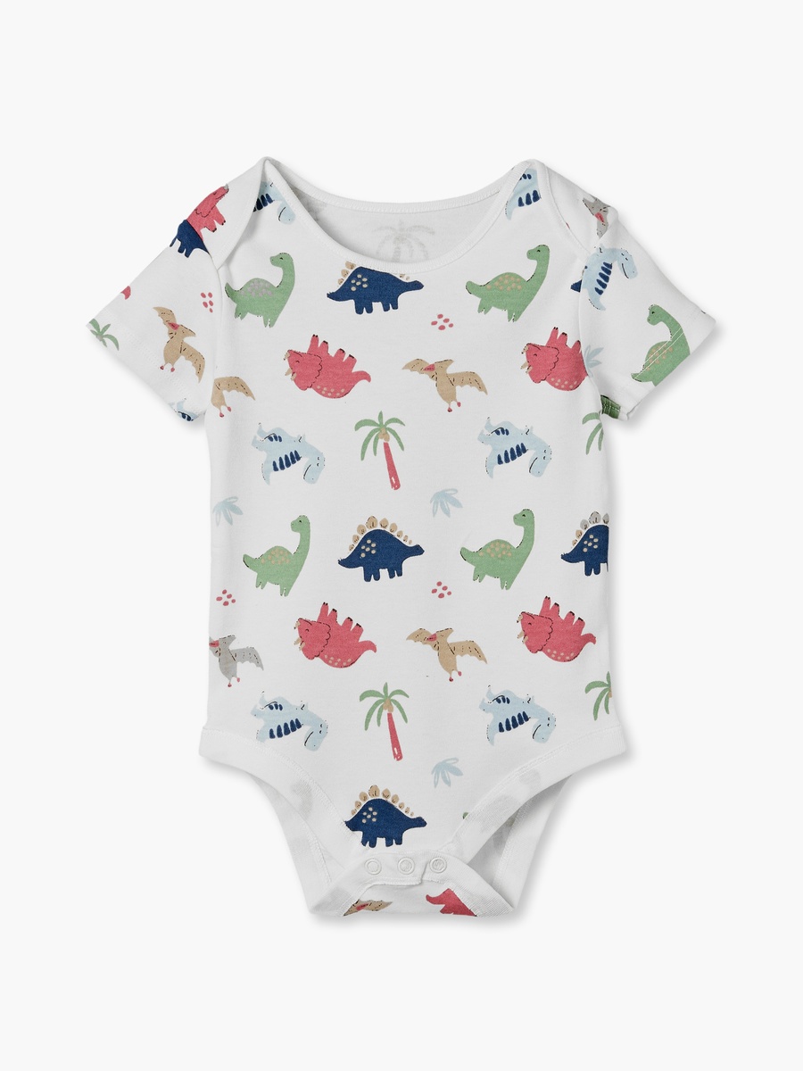 Pack of 3 Cotton Crew Neck Short Sleeves Bodysuit with Dinosaur Print