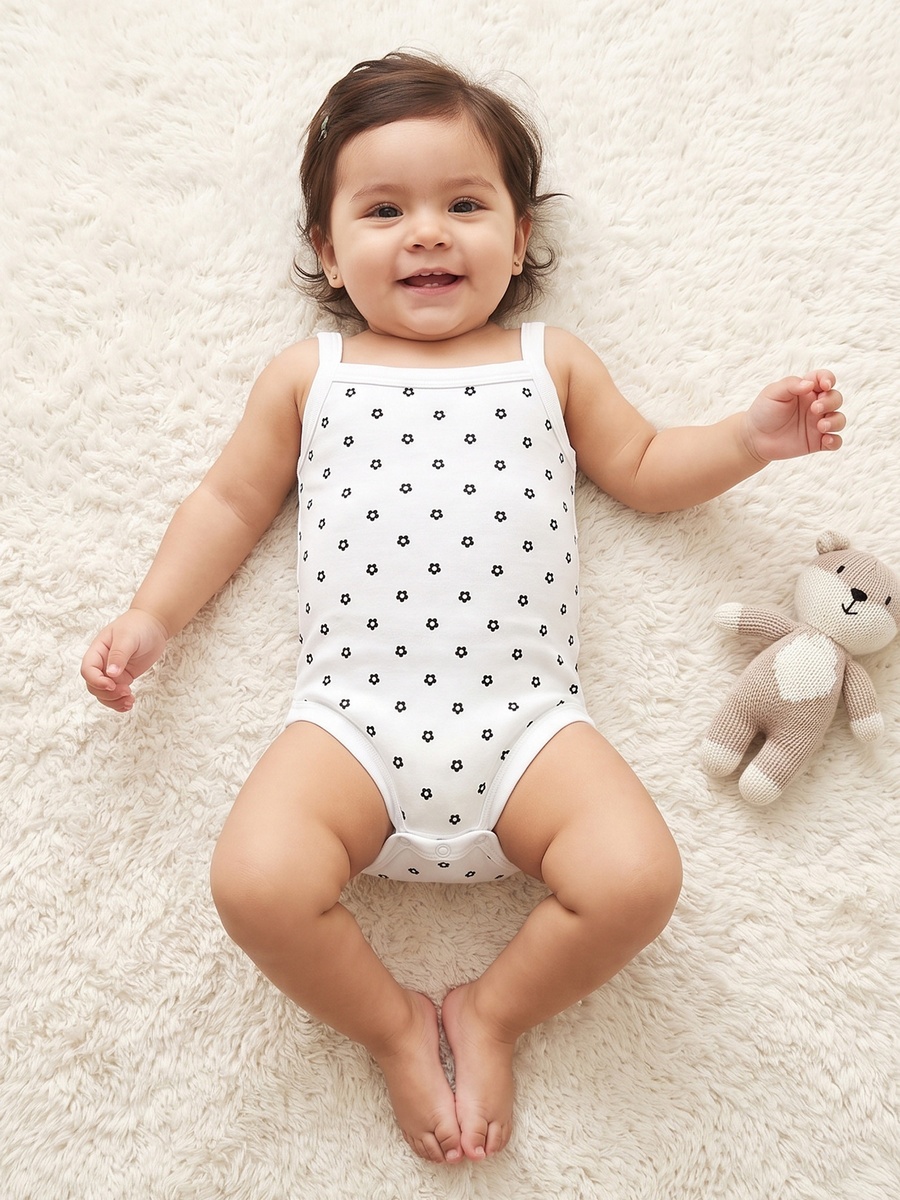 Cotton Square Neck Strappy Bodysuit with Floral Print