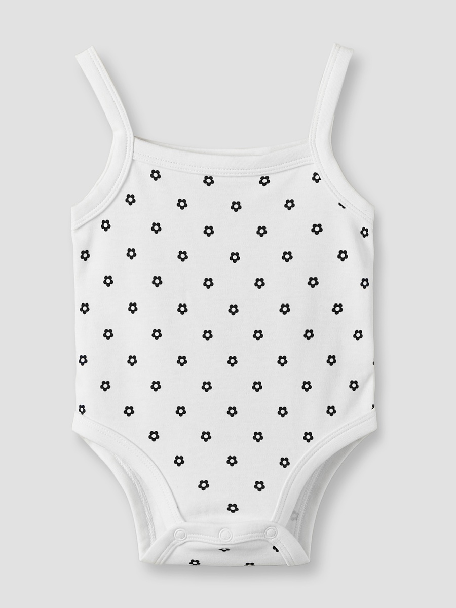 Cotton Square Neck Strappy Bodysuit with Floral Print