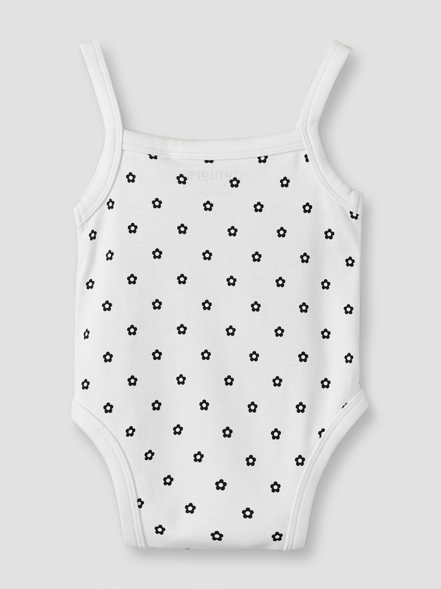 Cotton Square Neck Strappy Bodysuit with Floral Print
