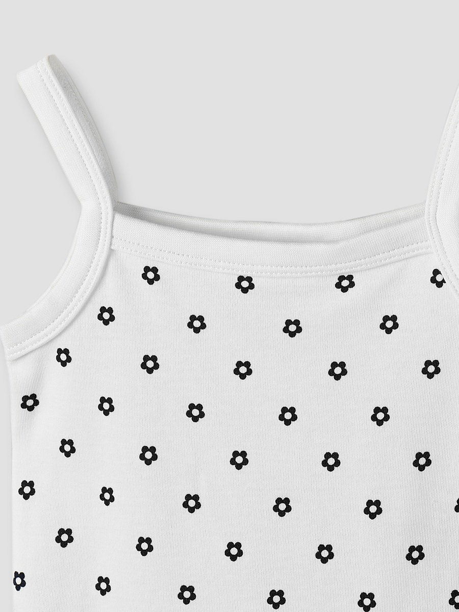 Cotton Square Neck Strappy Bodysuit with Floral Print
