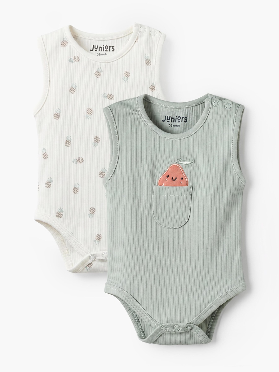 Pack of 2 Crew Neck Sleeveless Bodysuit with Fruit Detail