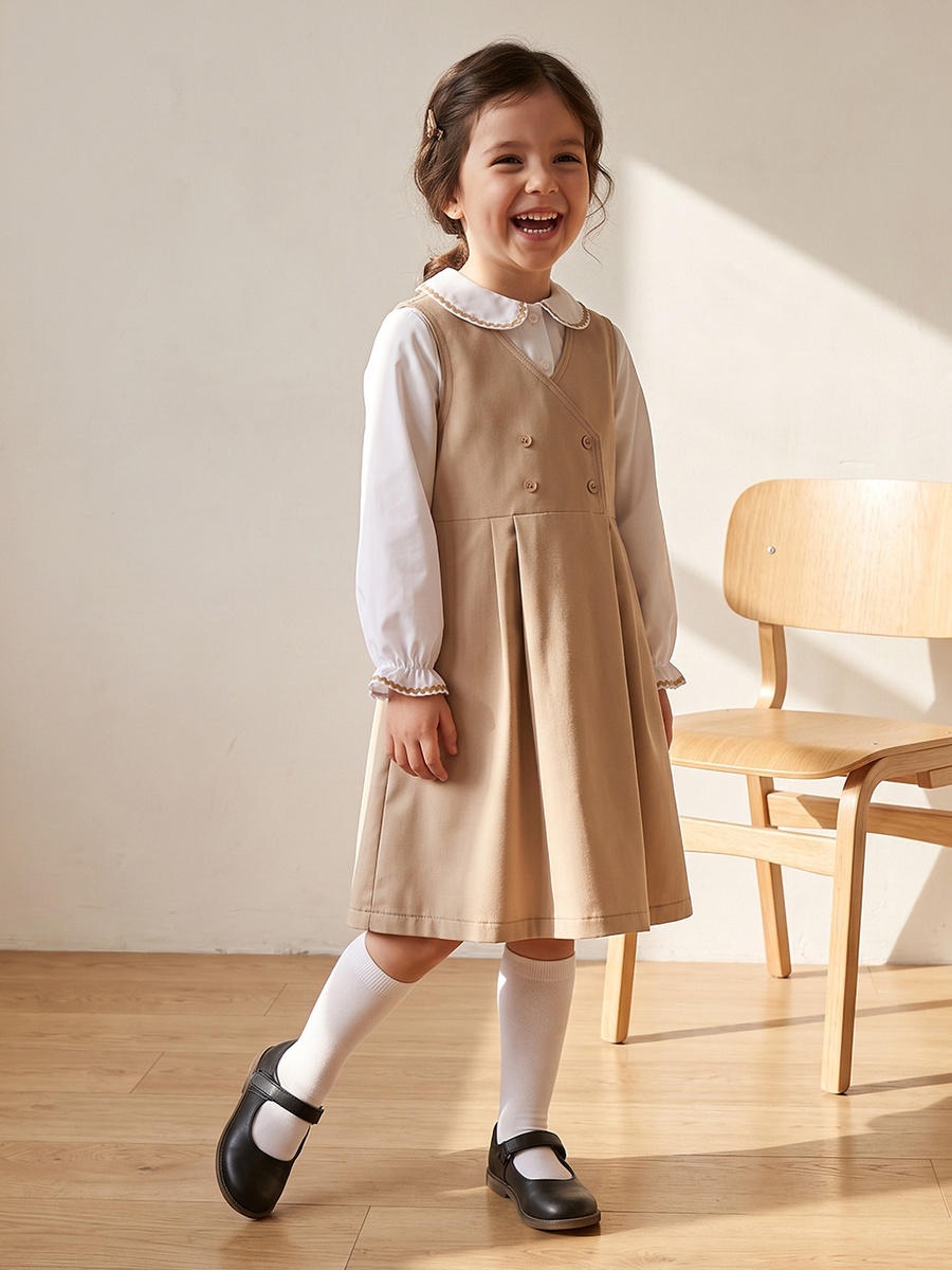 Solid Pinafore Dress with Button Detail