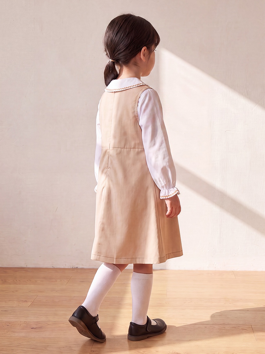 Solid Pinafore Dress with Button Detail