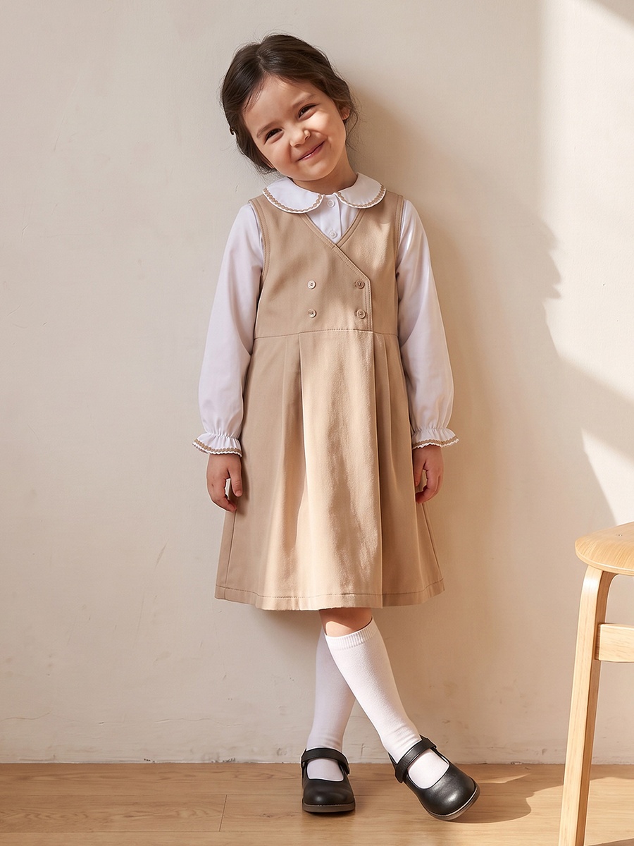 Solid Pinafore Dress with Button Detail