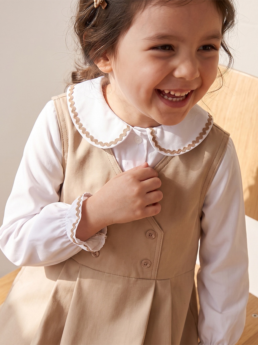Solid Pinafore Dress with Button Detail