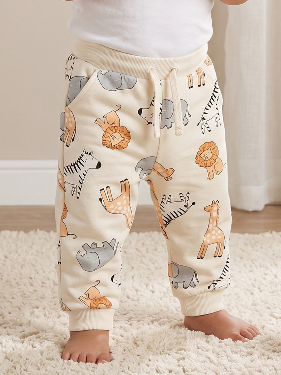 Drawstring Waist Joggers with Safari Print