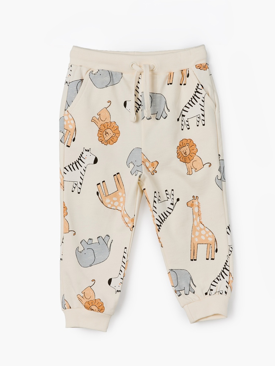 Drawstring Waist Joggers with Safari Print