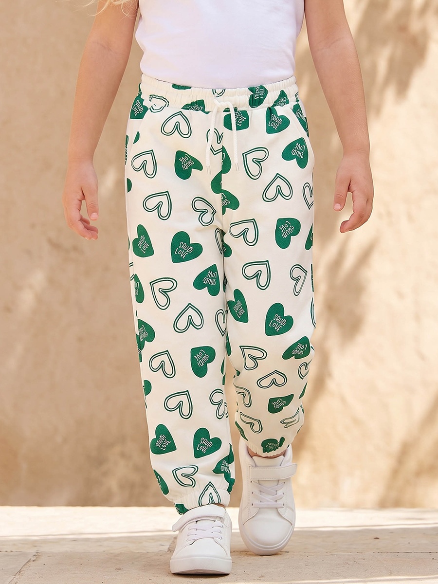 Drawstring Waistband Joggers with Bow Print