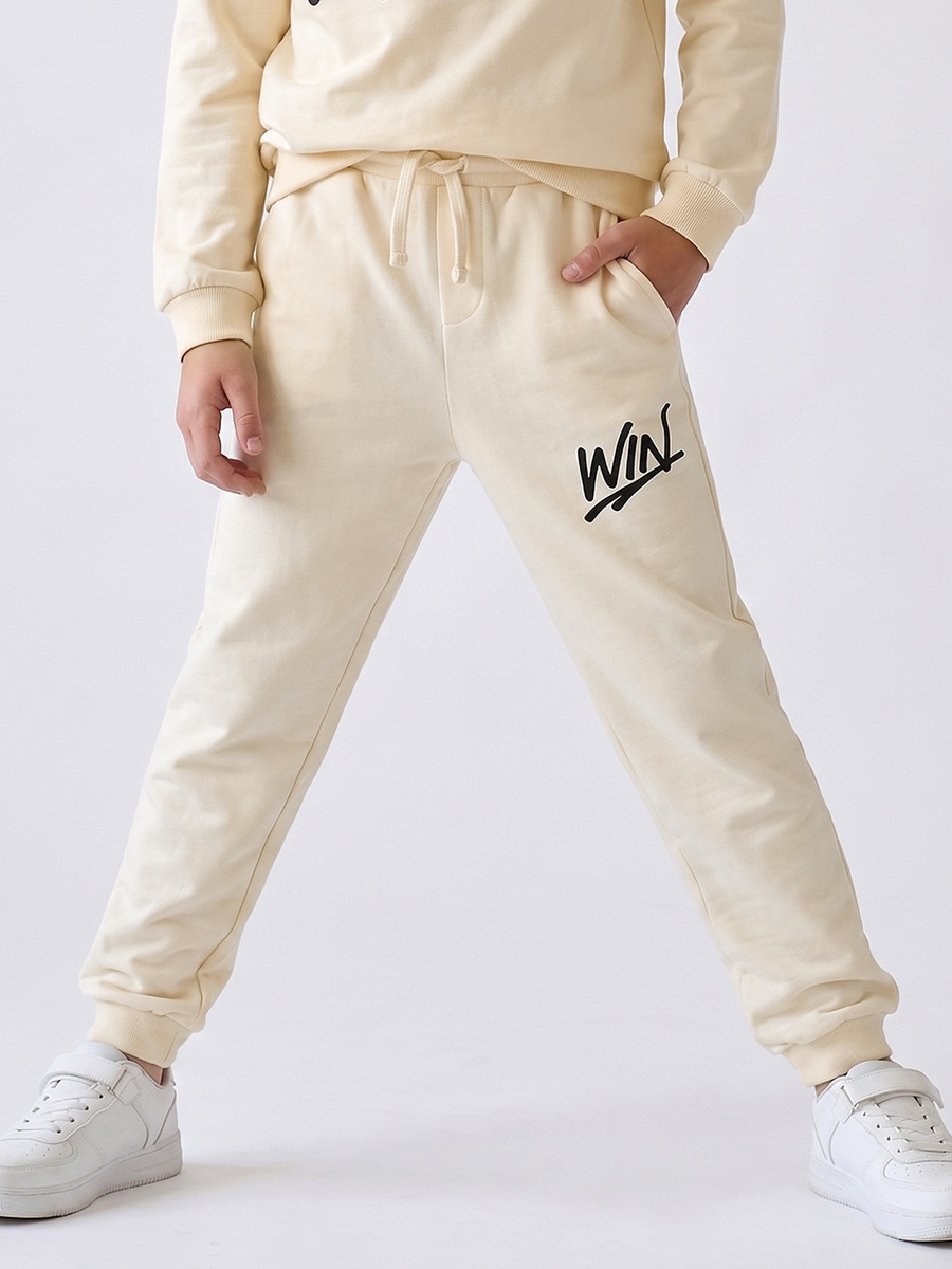 Elasticated Drawstring Waist Joggers with Text Print
