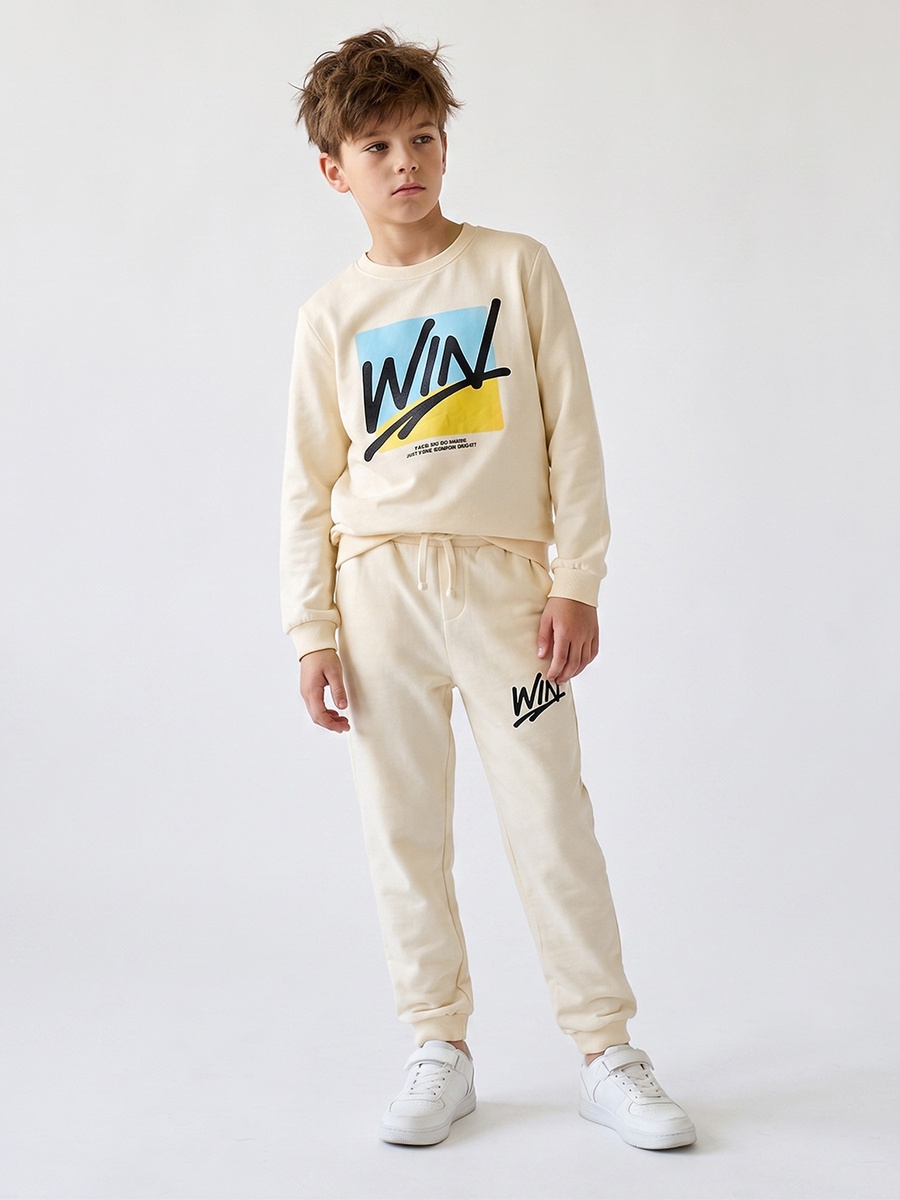 Elasticated Drawstring Waist Joggers with Text Print