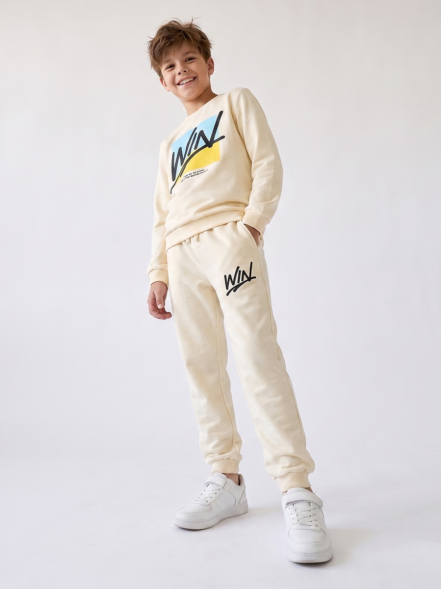 Elasticated Drawstring Waist Joggers with Text Print