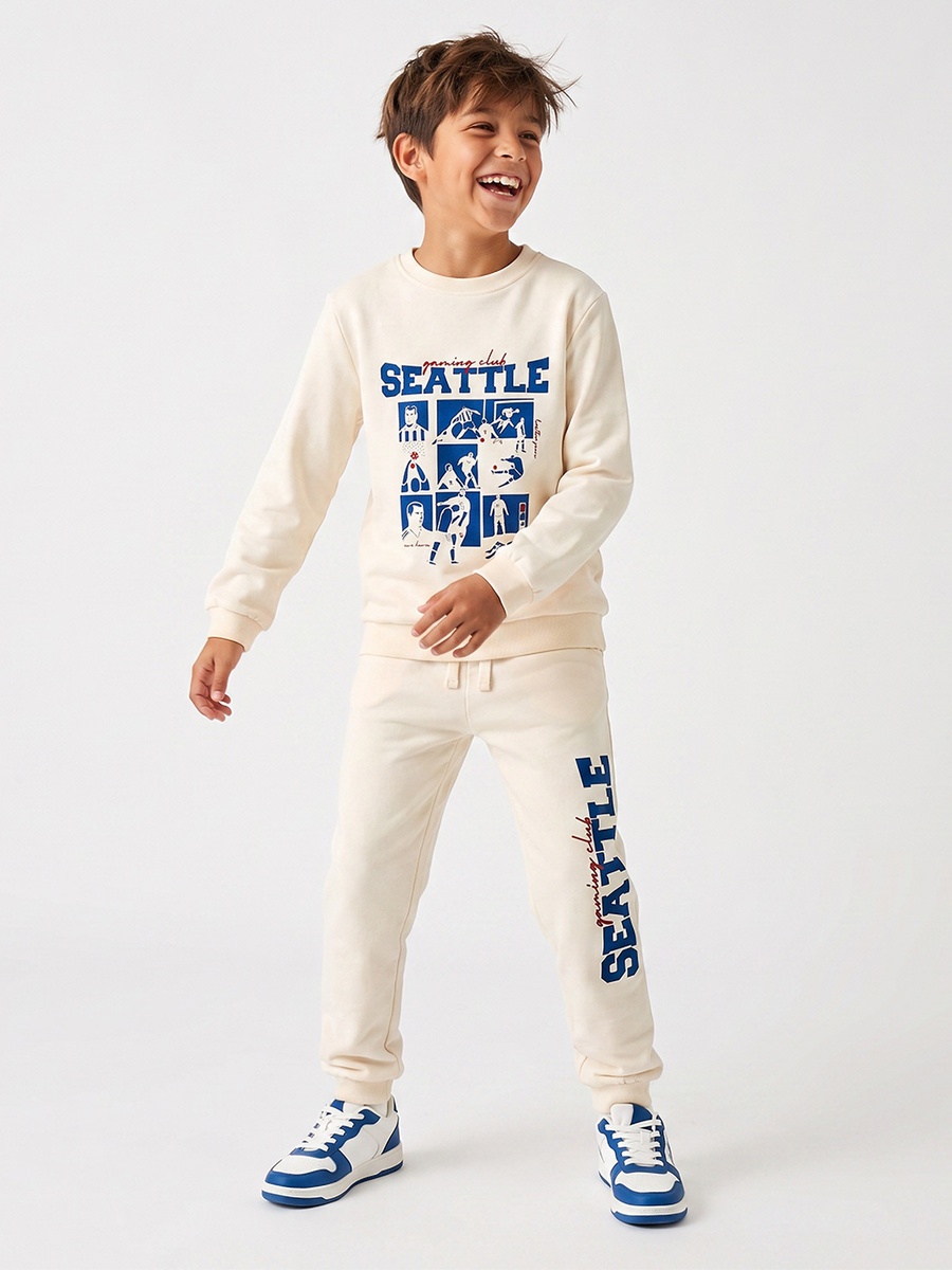 Elasticated Drawstring Waist Joggers with Seattle Print
