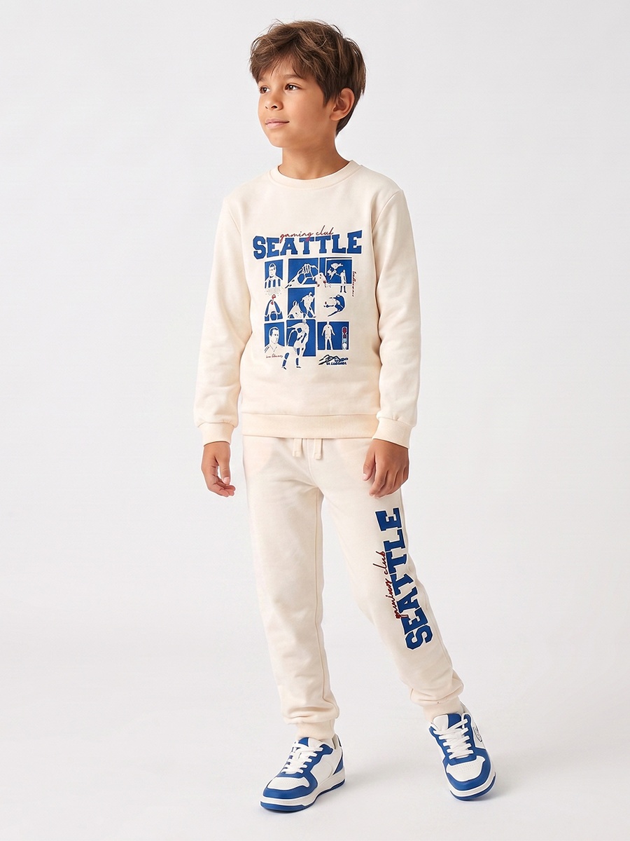 Elasticated Drawstring Waist Joggers with Seattle Print