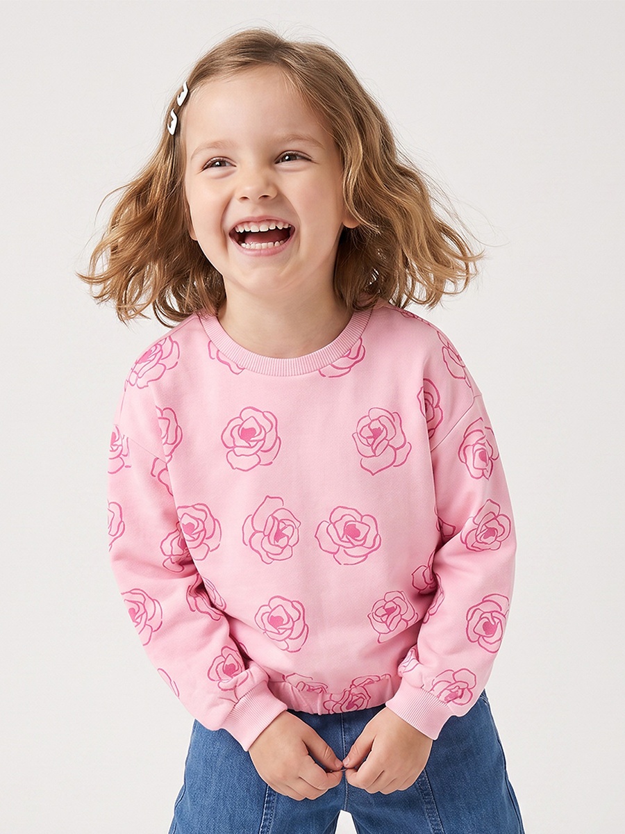 Rose Print Sweatshirt with Long Sleeves