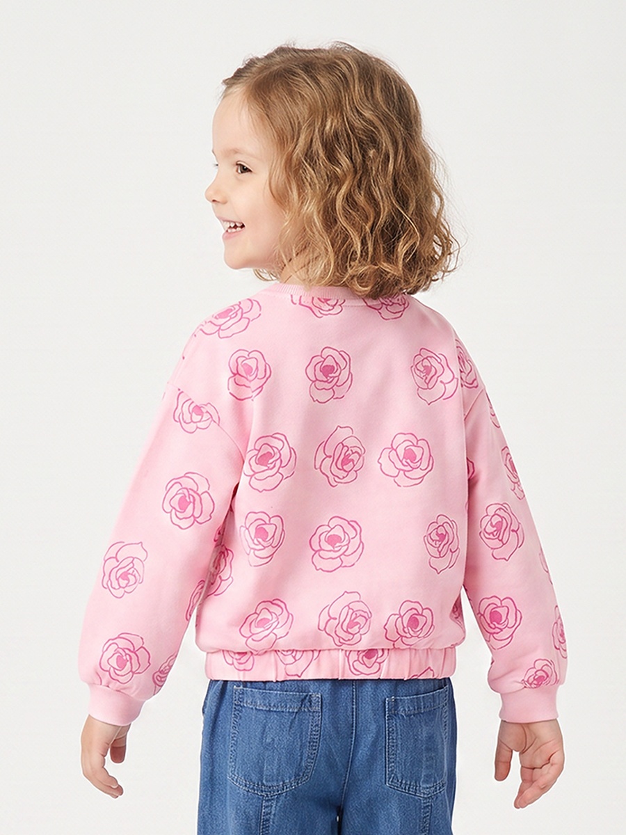 Rose Print Sweatshirt with Long Sleeves