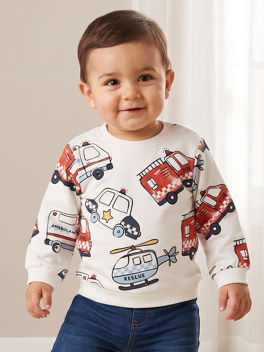 Rescue Vehicle Print Sweatshirt with Long Sleeves
