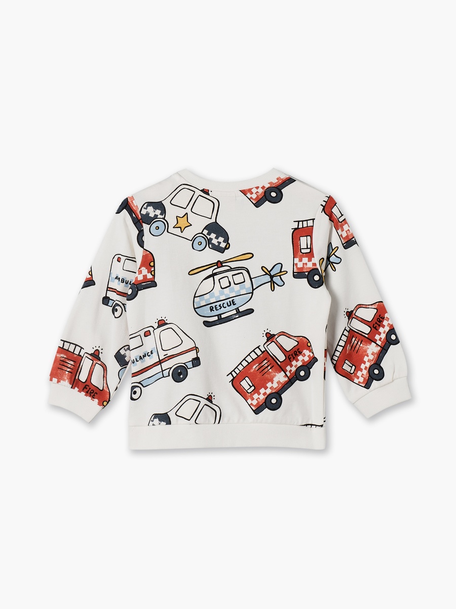 Rescue Vehicle Print Sweatshirt with Long Sleeves