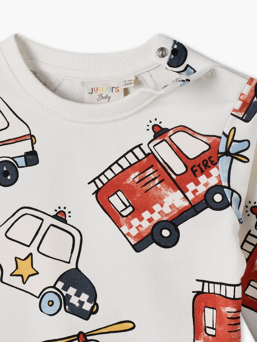 Rescue Vehicle Print Sweatshirt with Long Sleeves