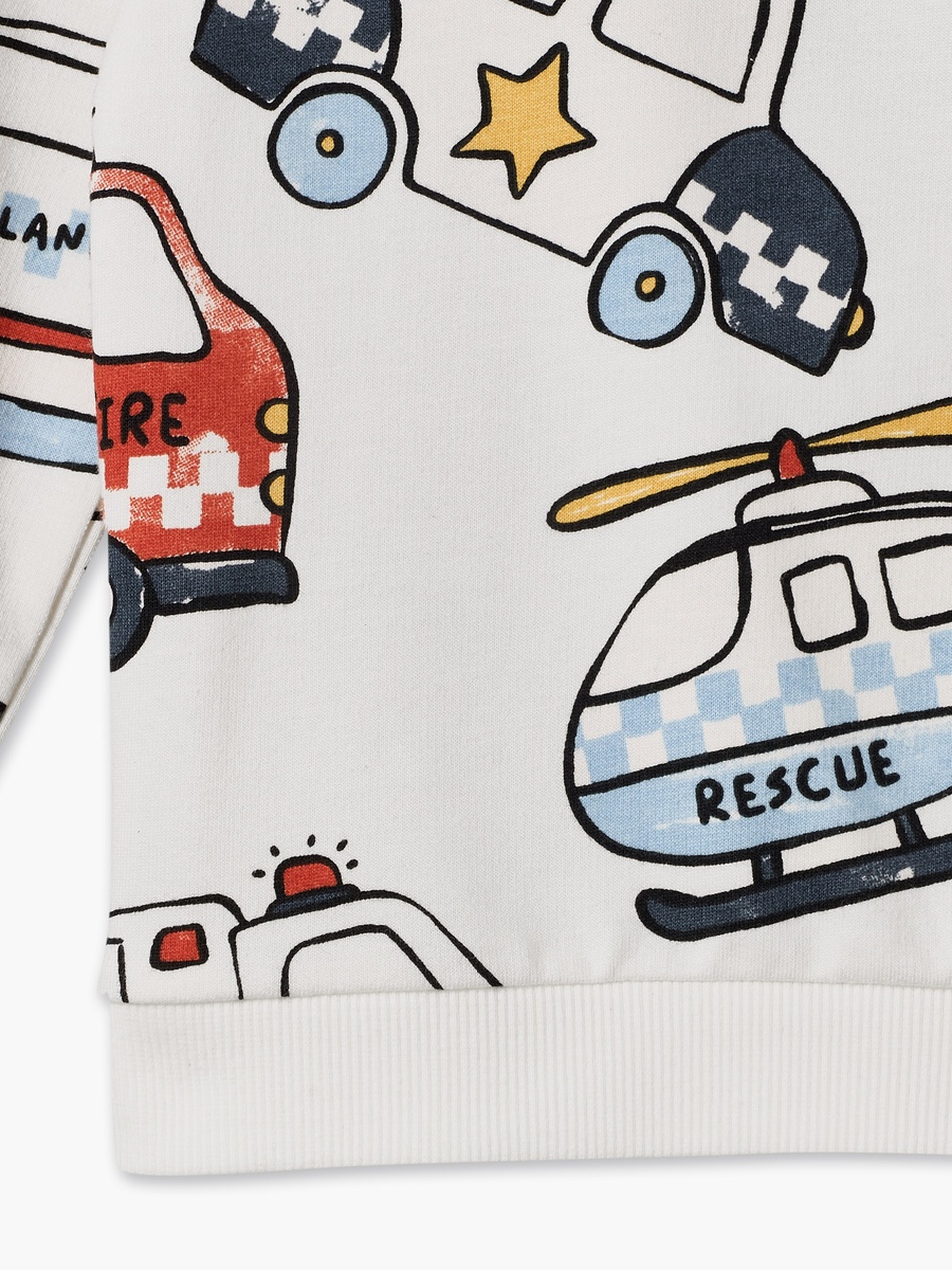 Rescue Vehicle Print Sweatshirt with Long Sleeves