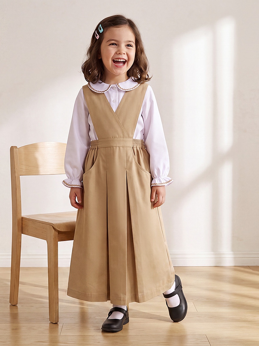 Brown School Pinafore with V Neck