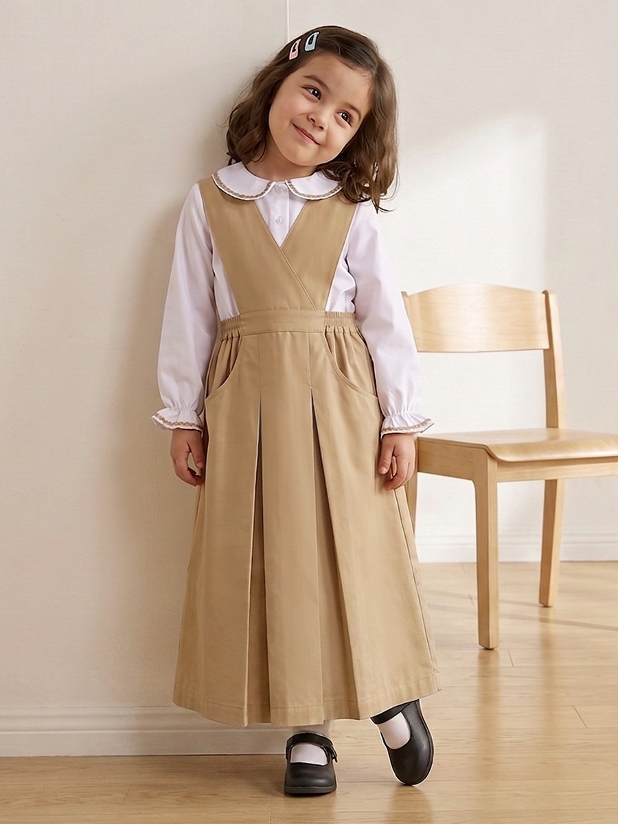 Brown School Pinafore with V Neck