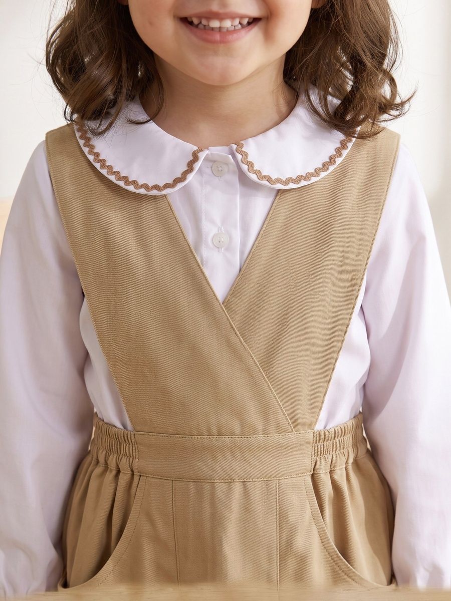 Brown School Pinafore with V Neck