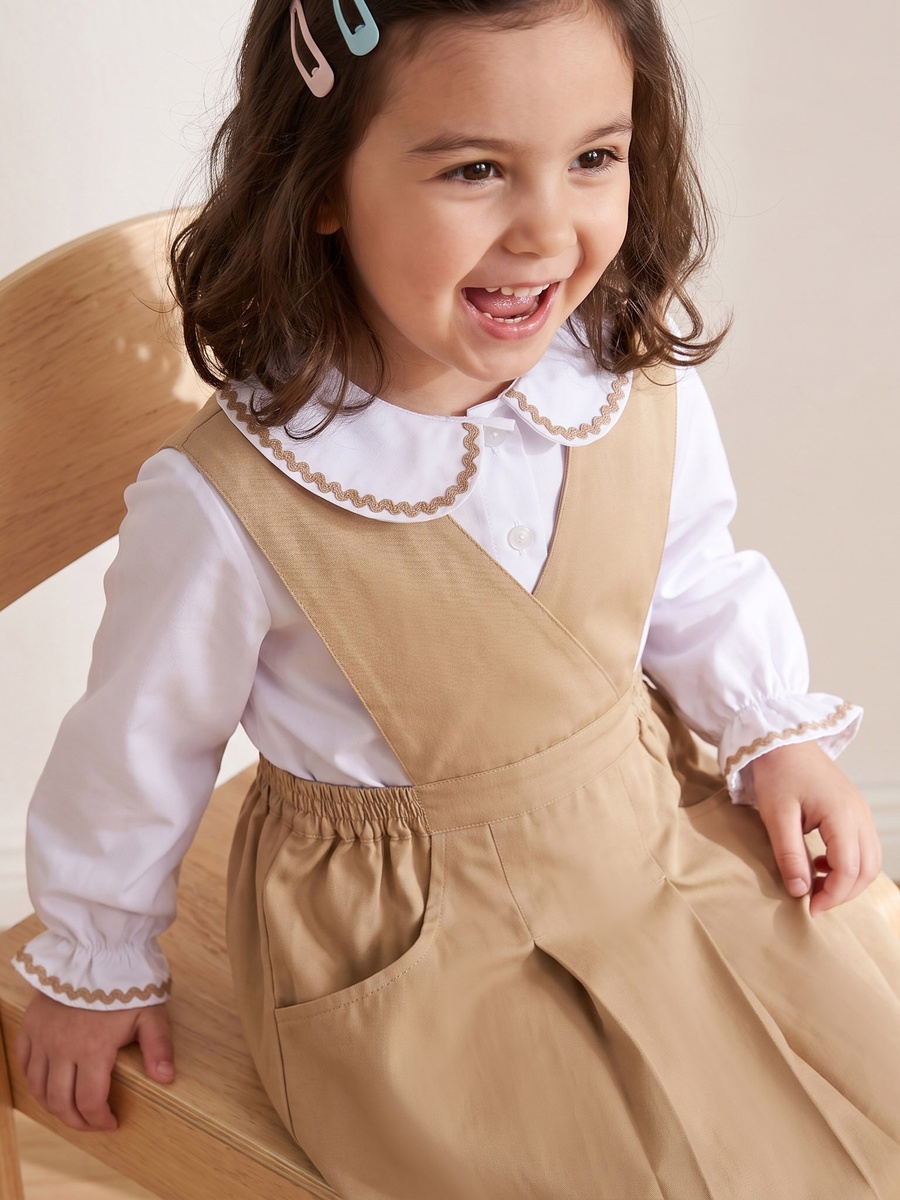 Brown School Pinafore with V Neck