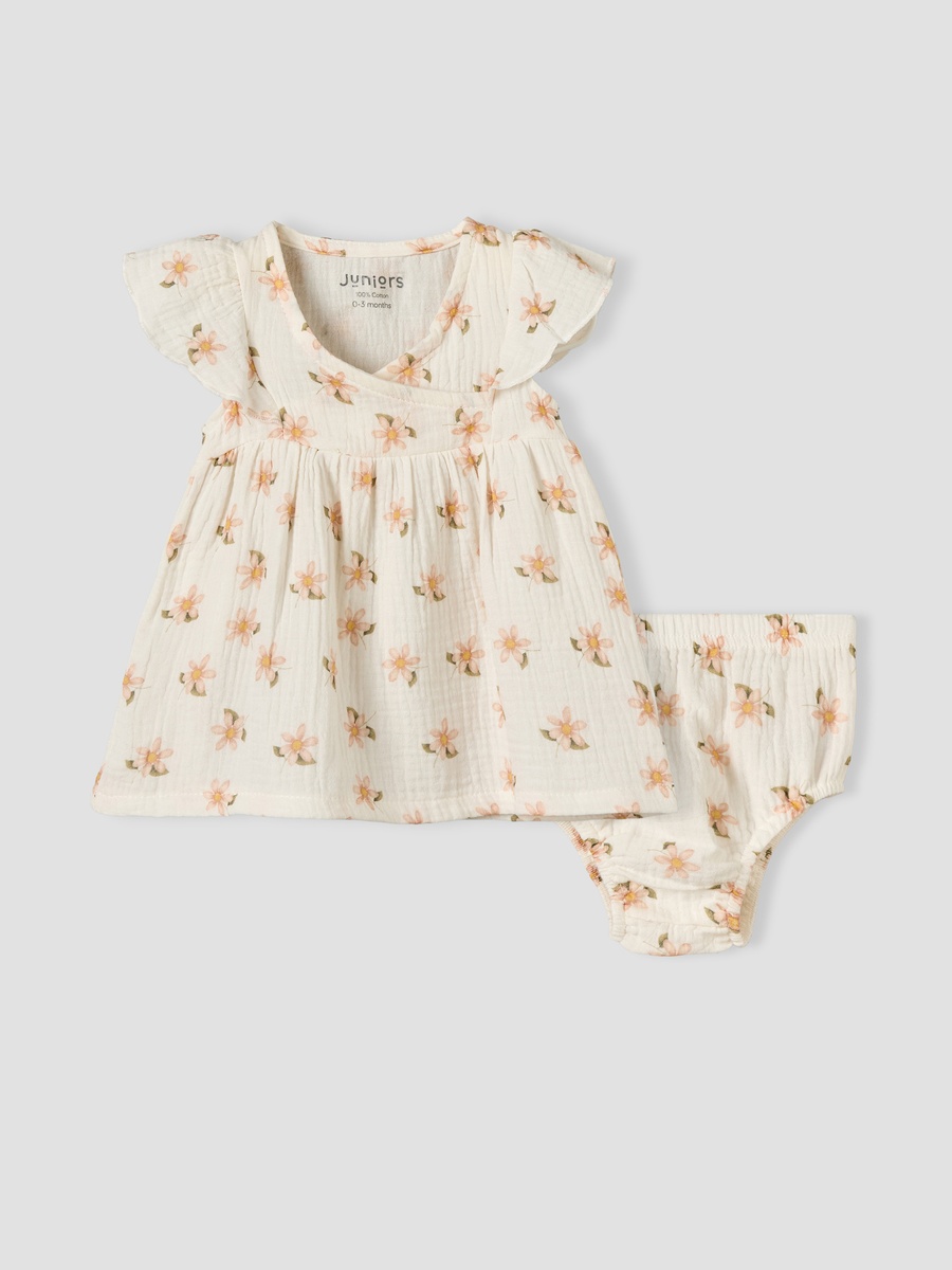 V Neck Short Sleeves A-Line Dress with Bloomers