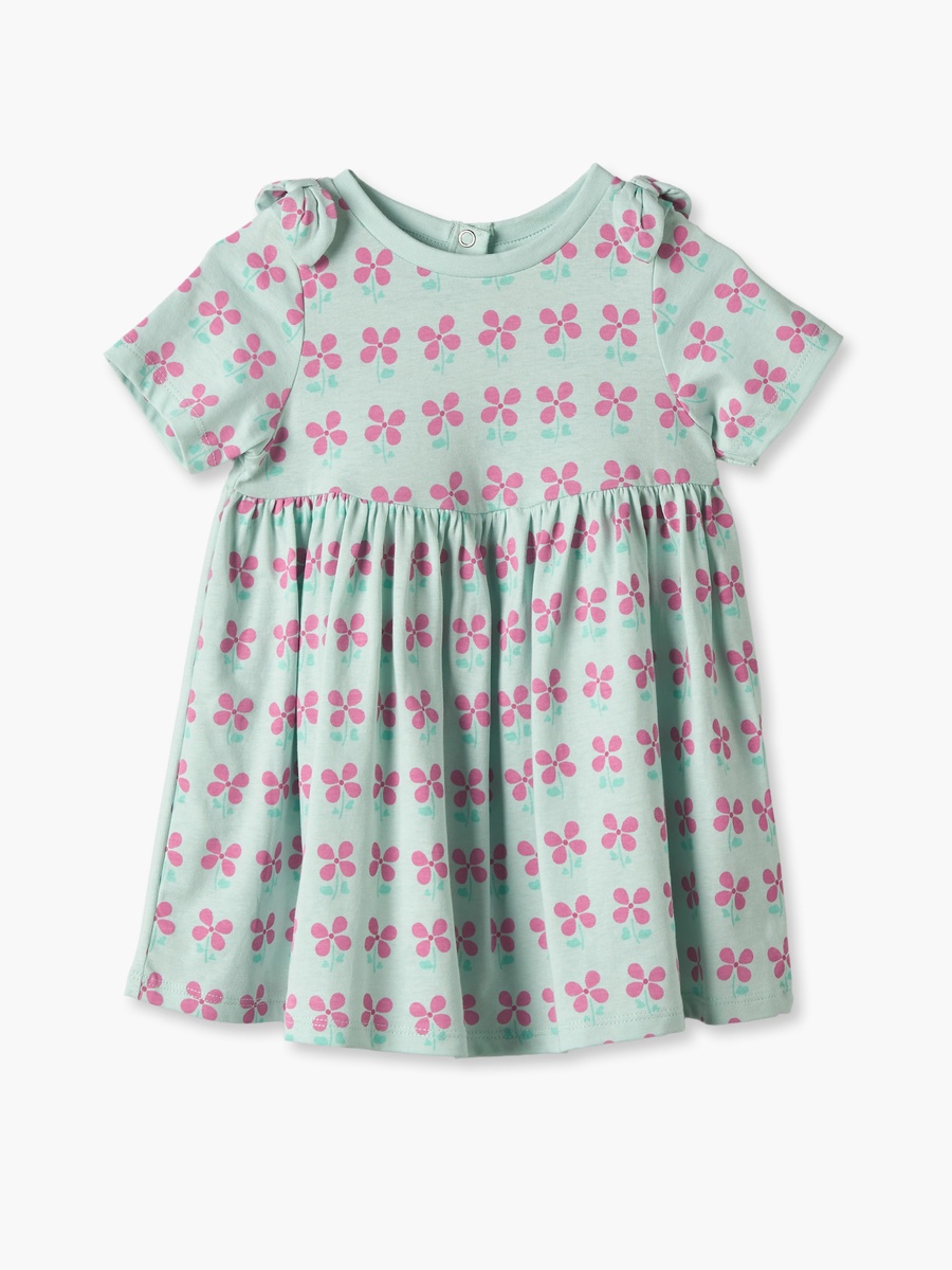 Pack of 2 Round Neck Short Sleeves Knee Length A-Line Dress with Floral Design