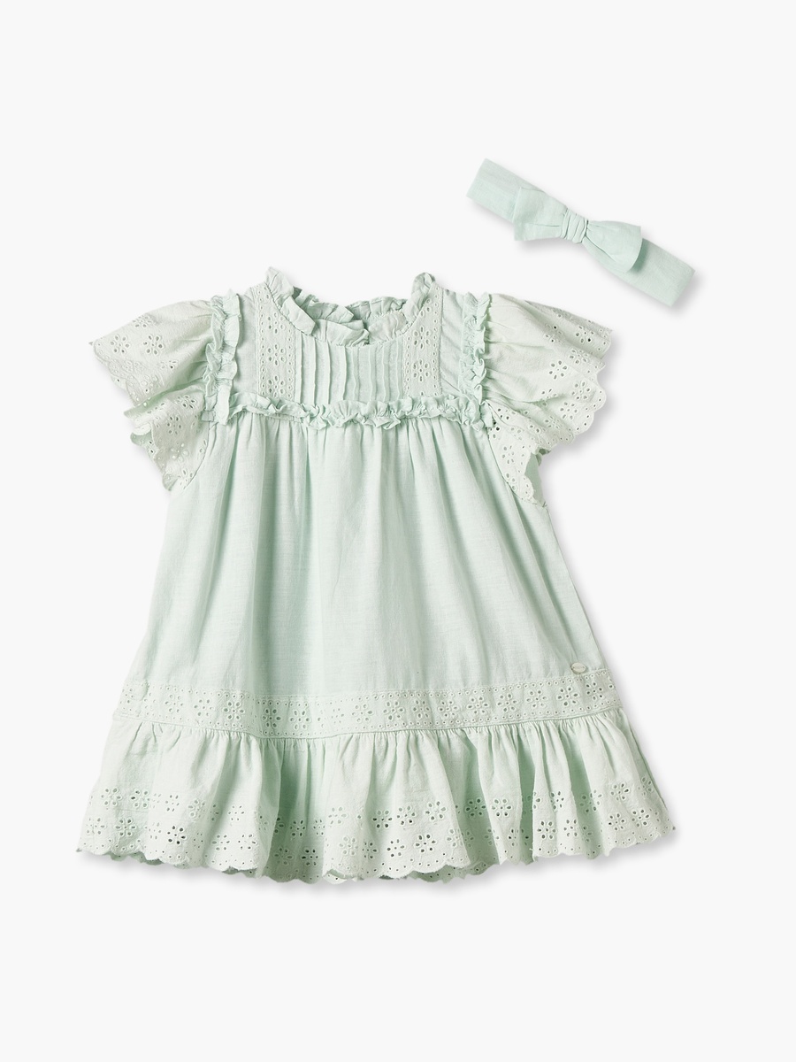 Pie Crust Neck Short Sleeves Knee Length Dress with Headband