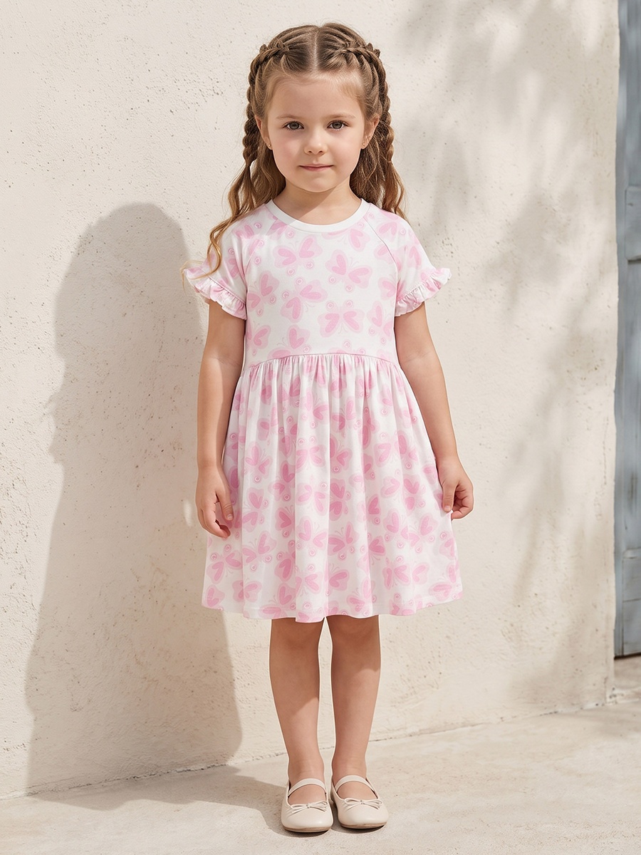 Round Neck Short Sleeves Knee Length Dress with Slogan Print