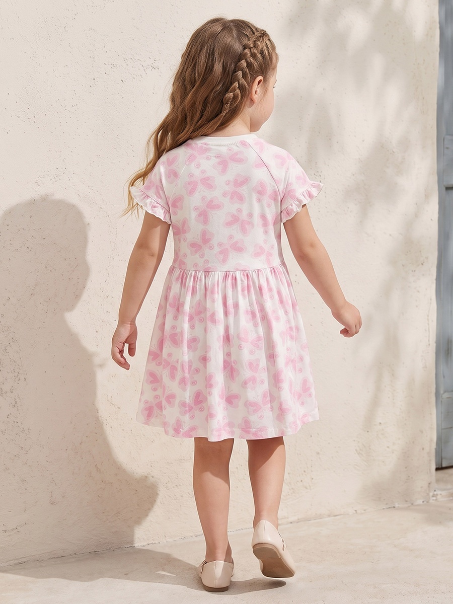 Round Neck Short Sleeves Knee Length Dress with Slogan Print