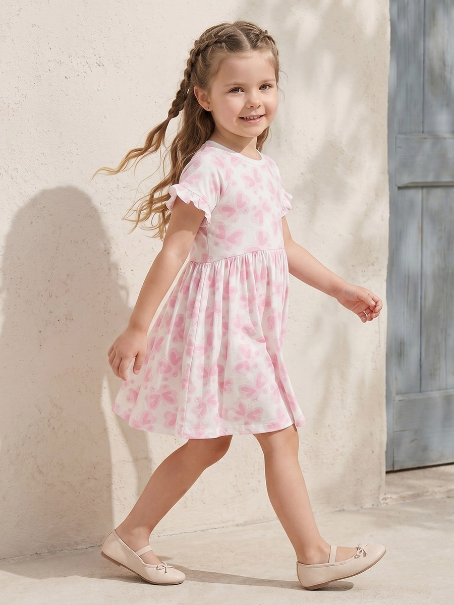 Round Neck Short Sleeves Knee Length Dress with Slogan Print