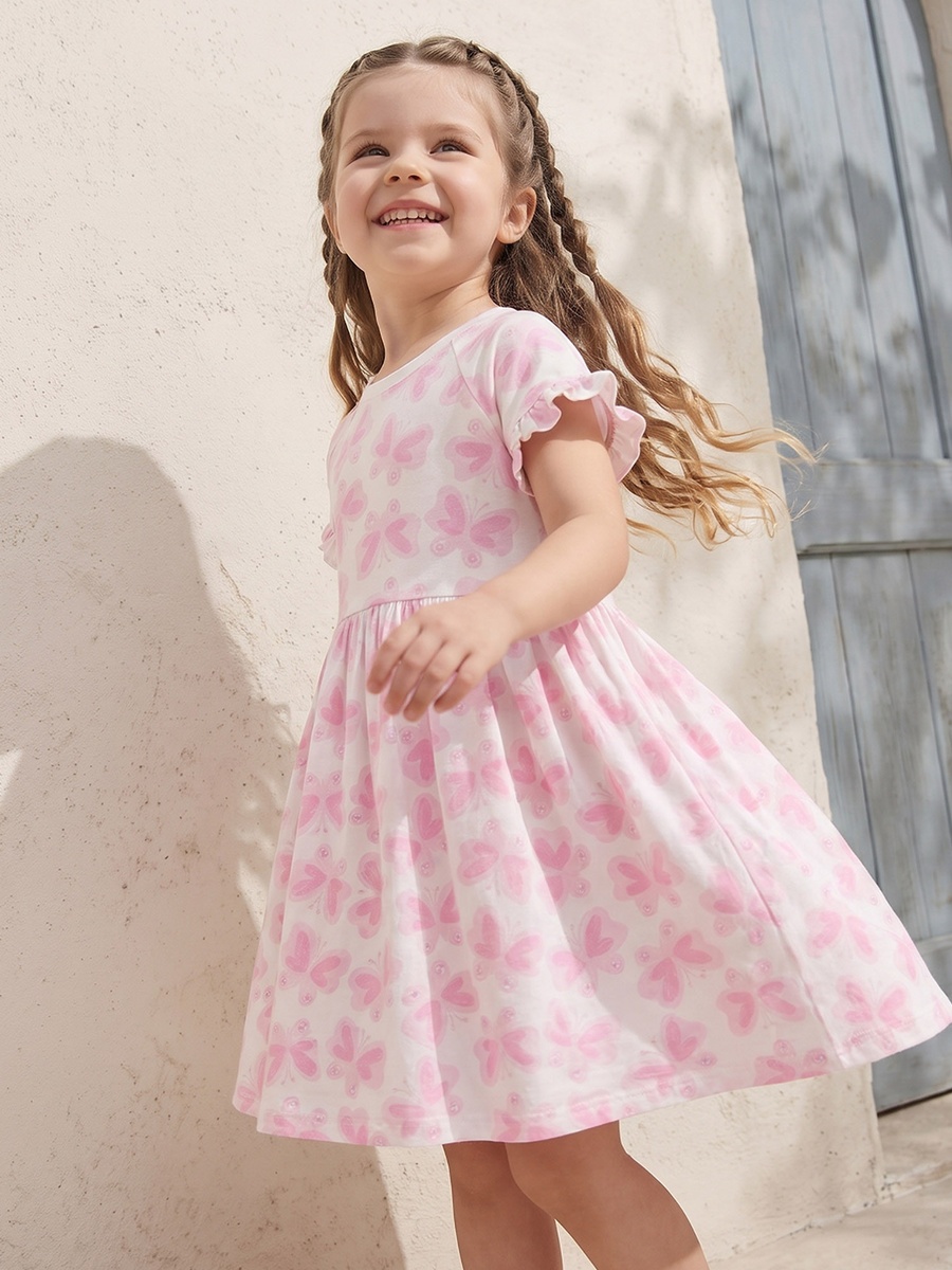 Round Neck Short Sleeves Knee Length Dress with Slogan Print