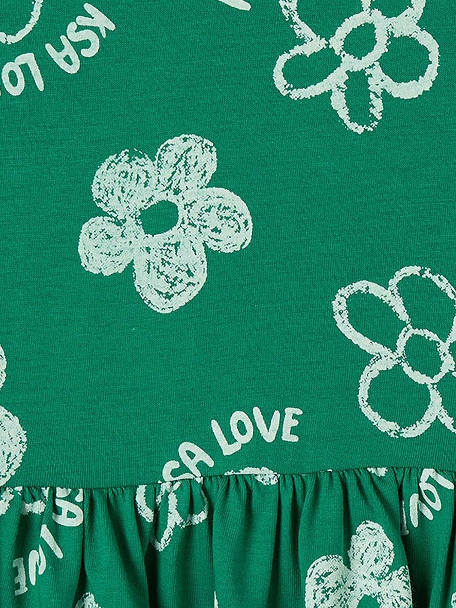 Round Neck Short Sleeves Knee Length A-Line Dress with KSA National Day Print