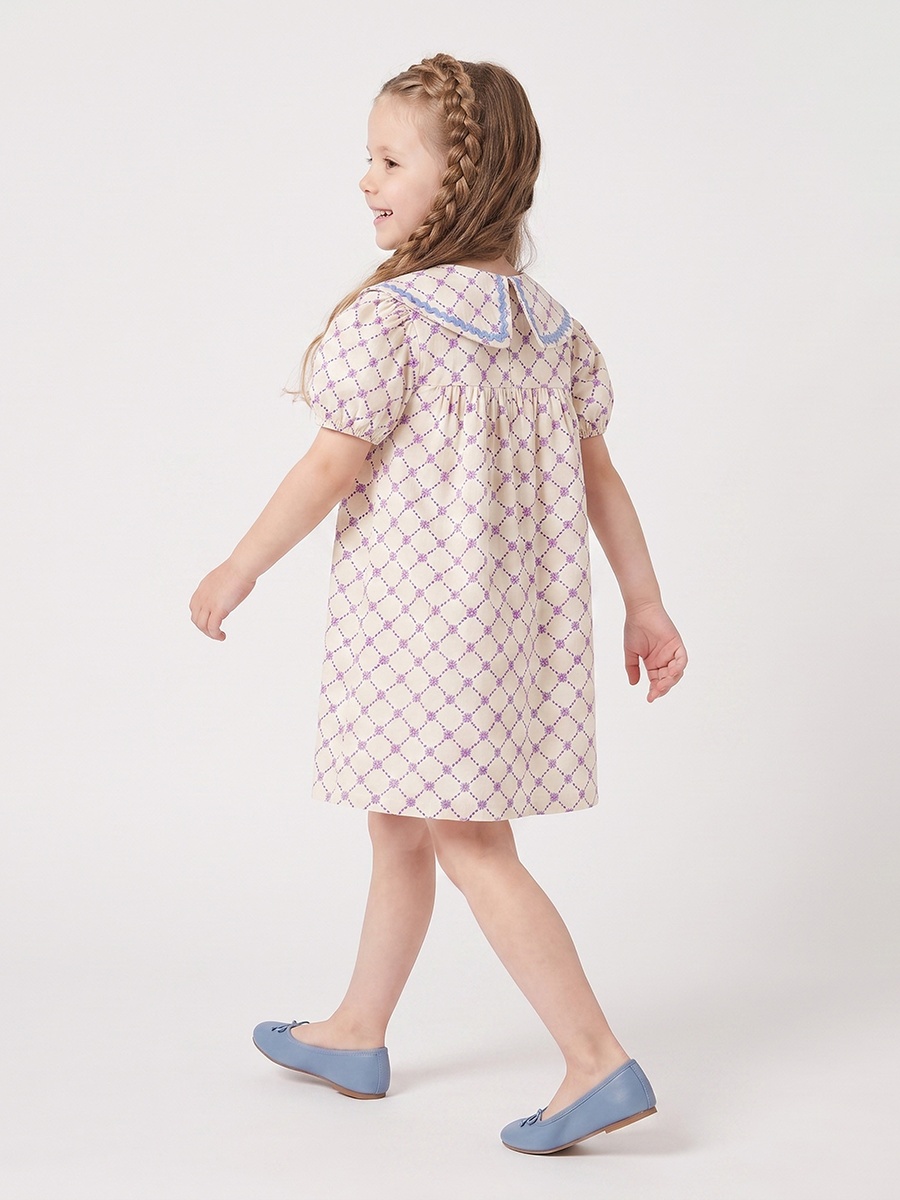 Peter Pan Collar Short Sleeves Knee Length Dress with Floral Print