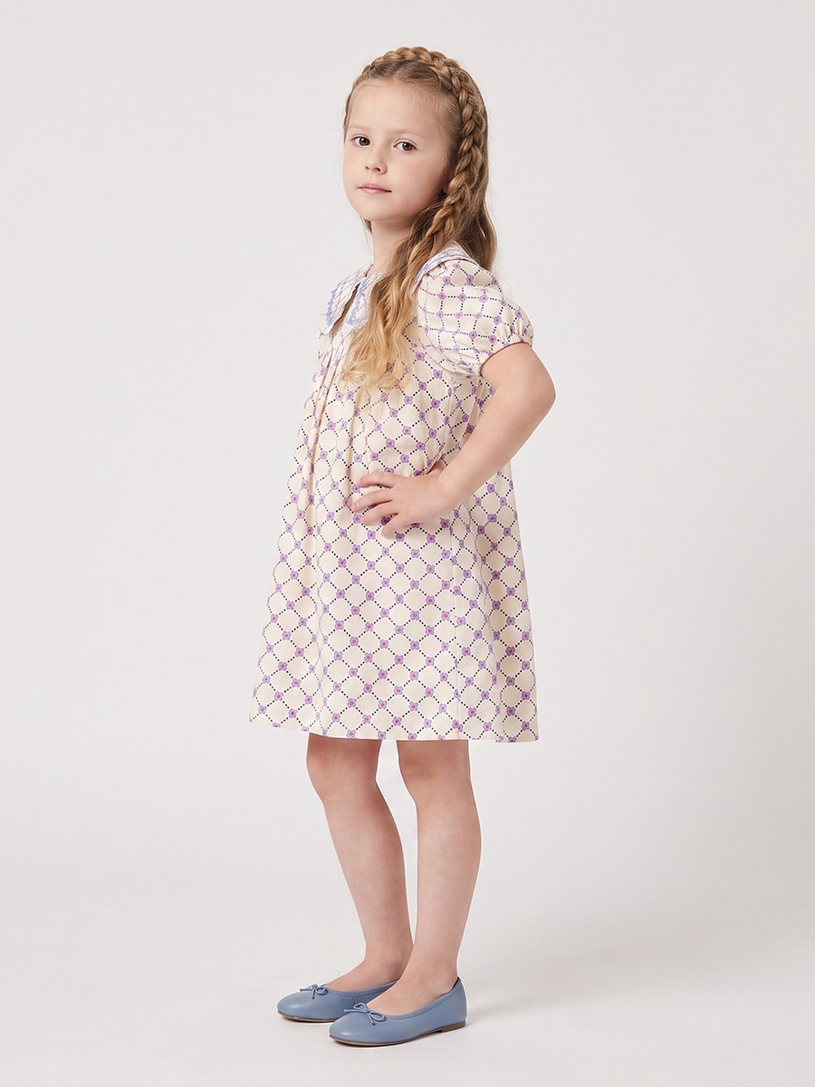 Peter Pan Collar Short Sleeves Knee Length Dress with Floral Print