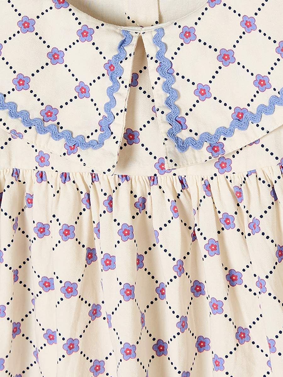 Peter Pan Collar Short Sleeves Knee Length Dress with Floral Print