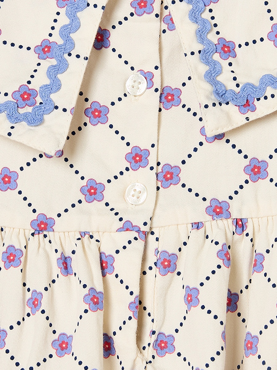 Peter Pan Collar Short Sleeves Knee Length Dress with Floral Print