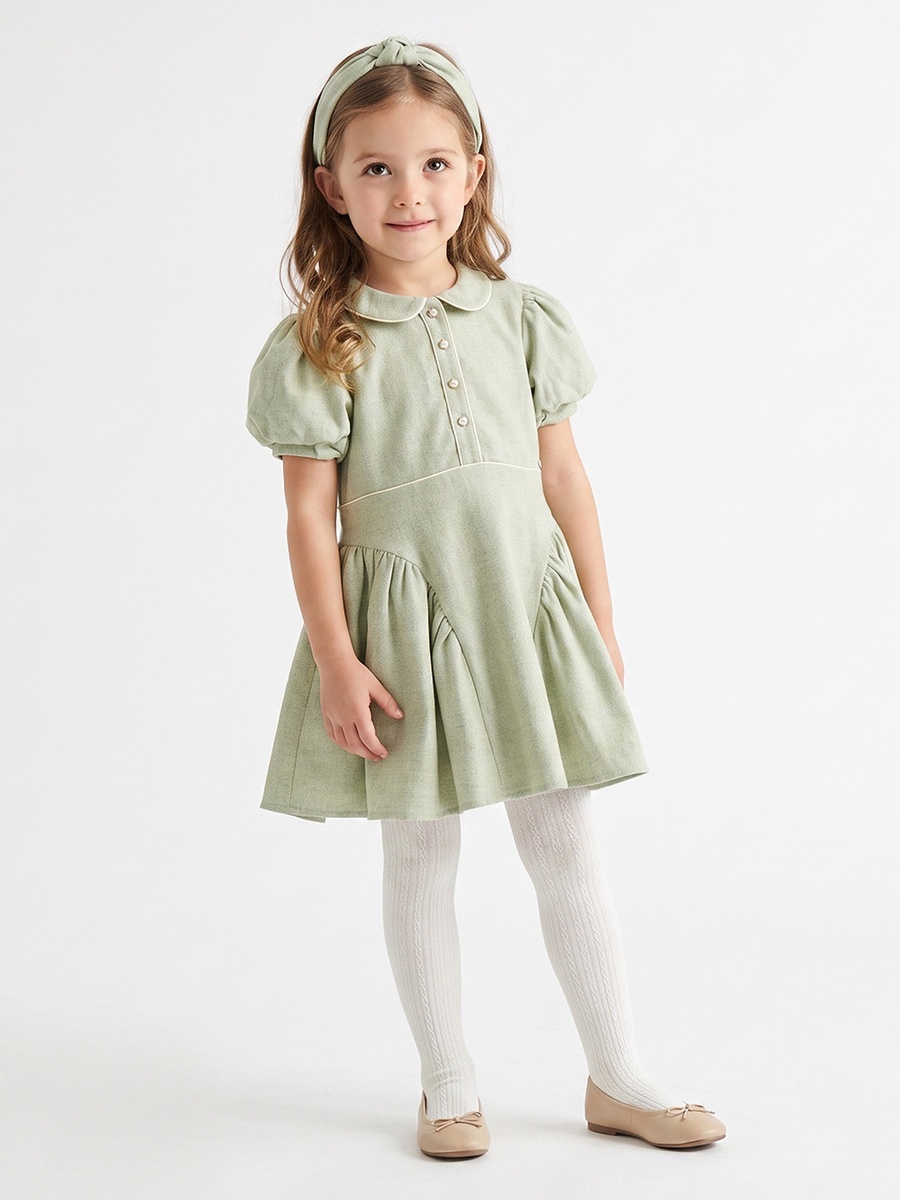 Set of 2 Peter Pan Collar Short Sleeves Knee Length Dress with Panelled Design