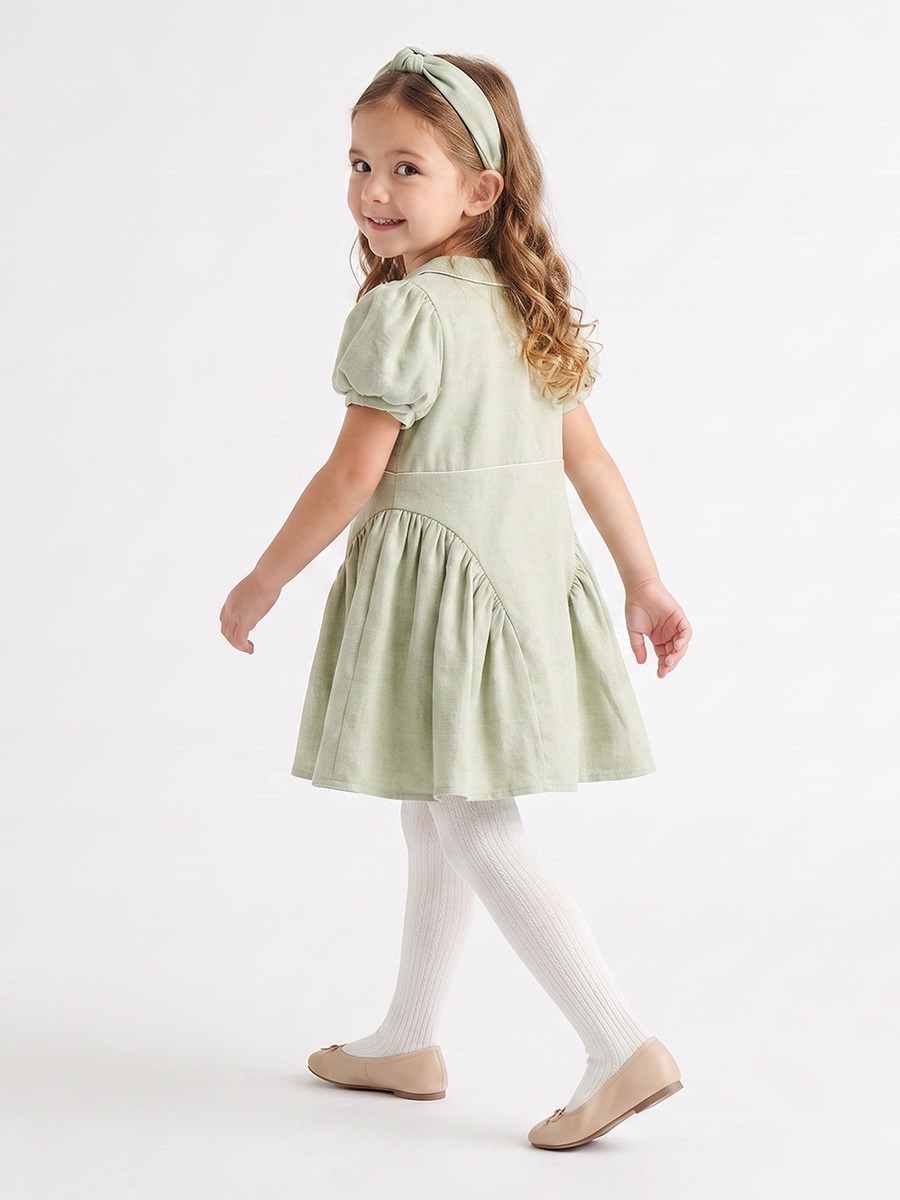 Set of 2 Peter Pan Collar Short Sleeves Knee Length Dress with Panelled Design
