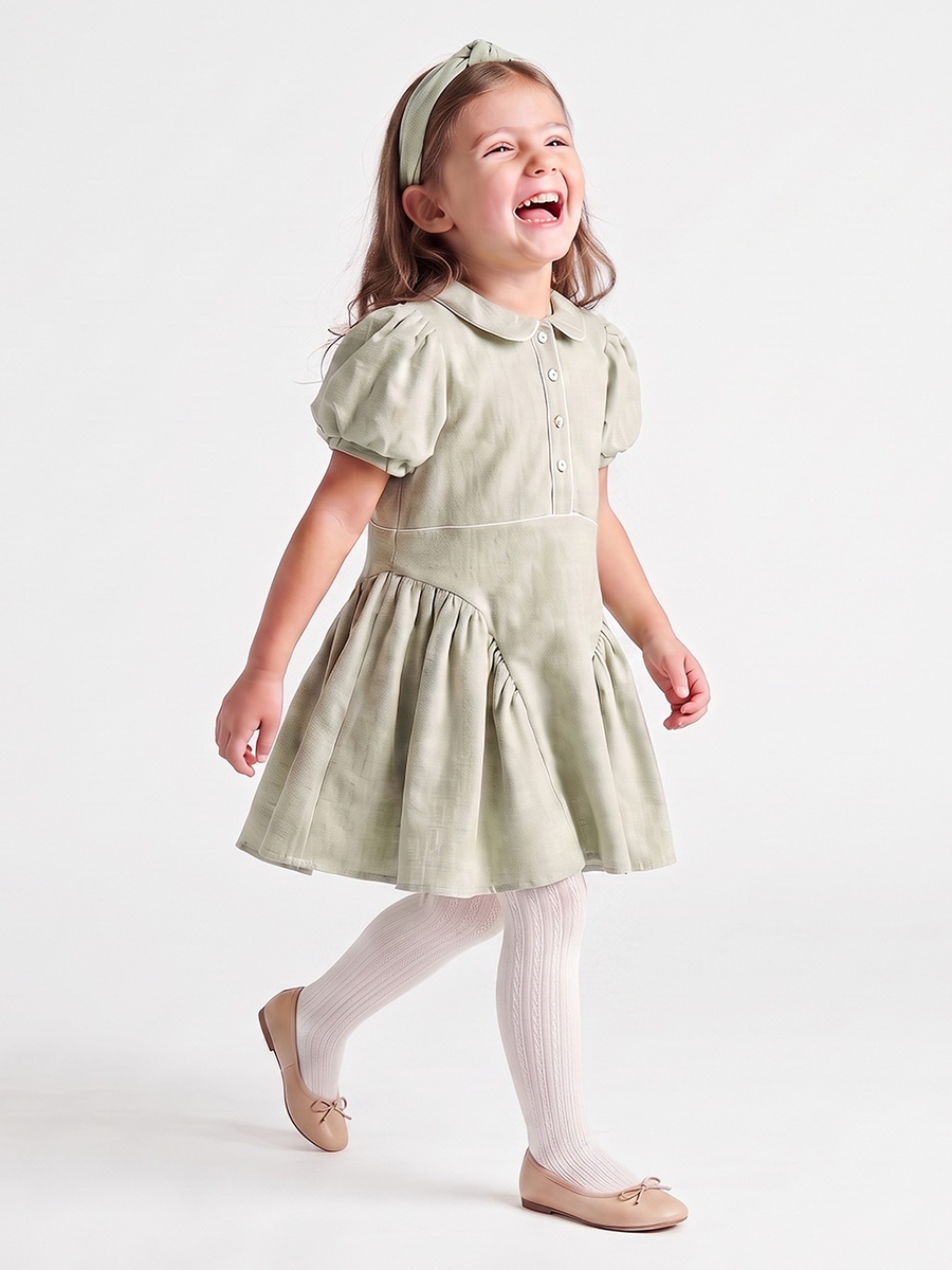 Set of 2 Peter Pan Collar Short Sleeves Knee Length Dress with Panelled Design