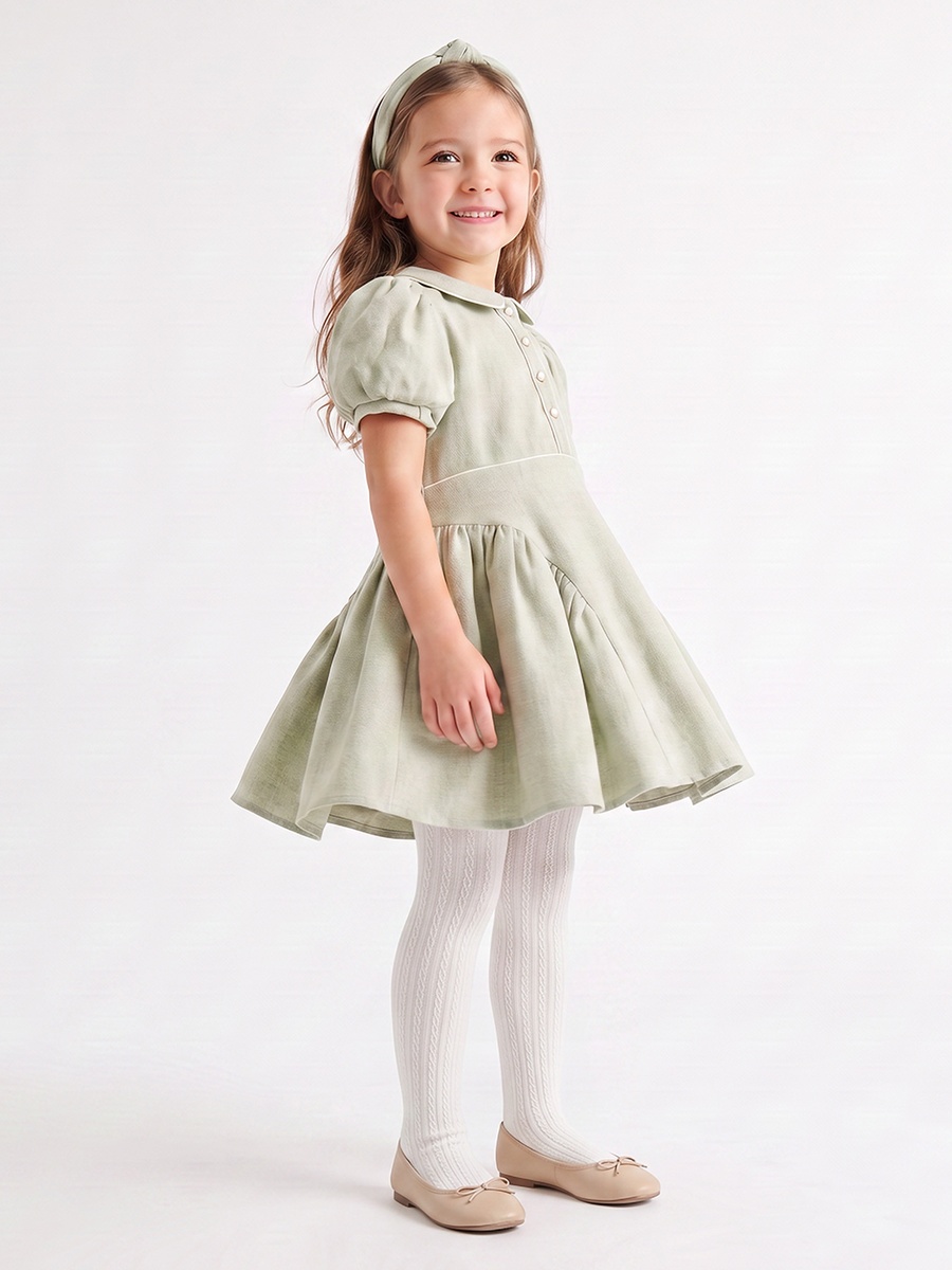 Set of 2 Peter Pan Collar Short Sleeves Knee Length Dress with Panelled Design