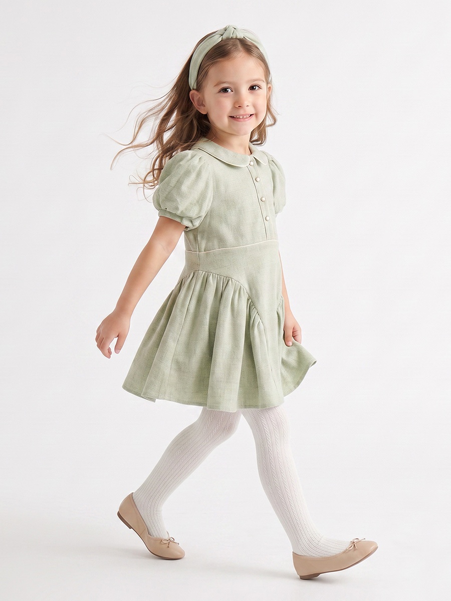 Set of 2 Peter Pan Collar Short Sleeves Knee Length Dress with Panelled Design