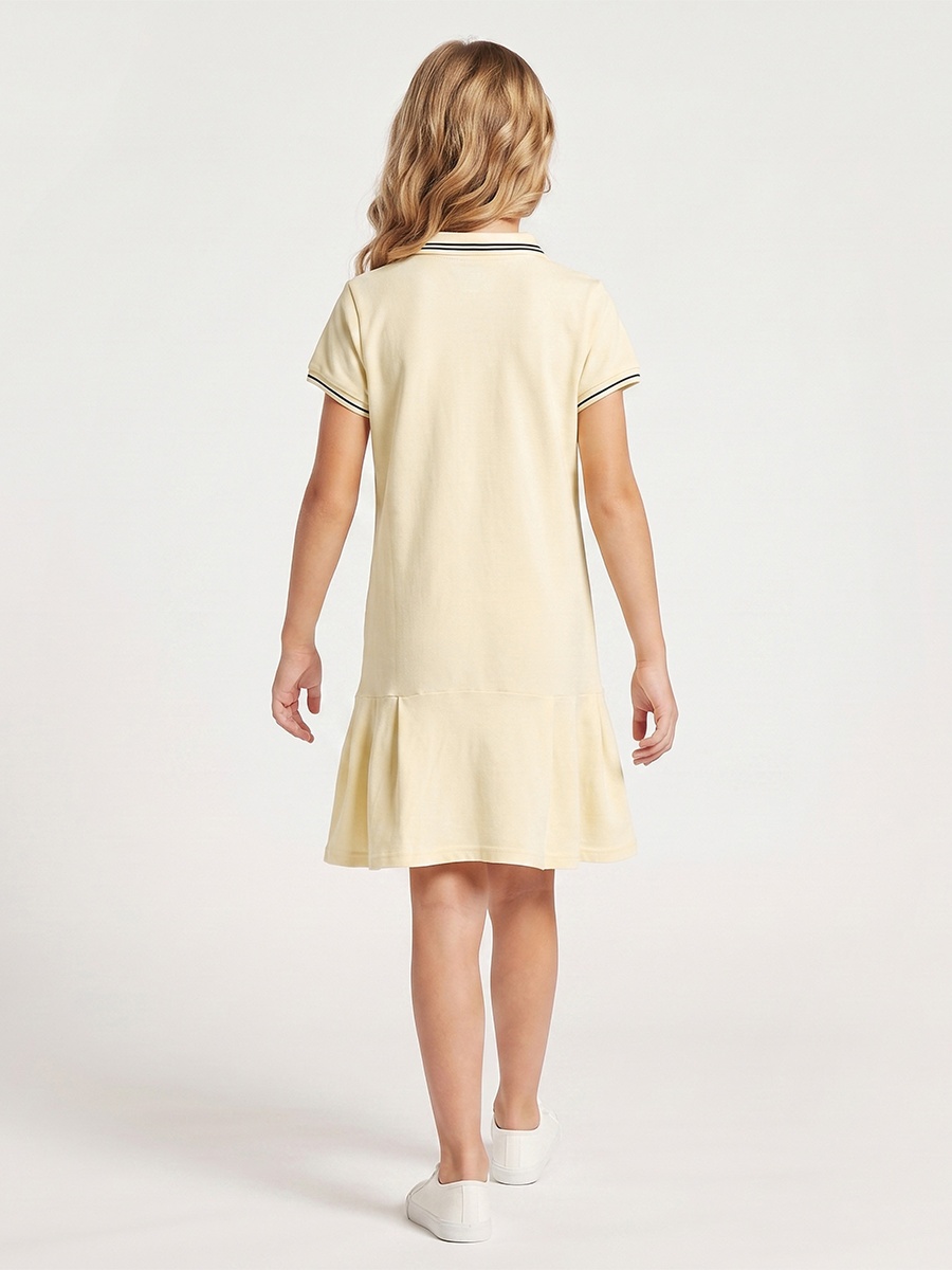 Collared Short Sleeves Knee Length T-Shirt Dress with Flounce Hem