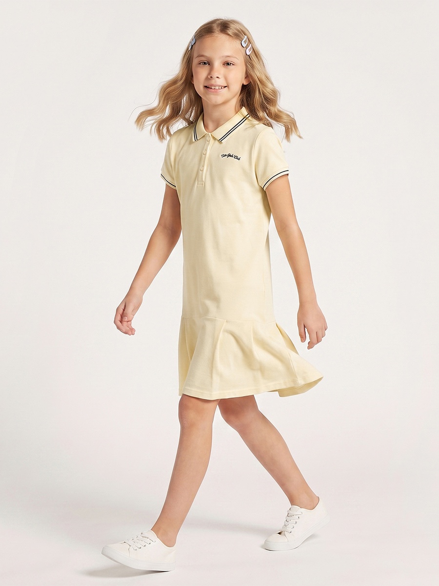Collared Short Sleeves Knee Length T-Shirt Dress with Flounce Hem