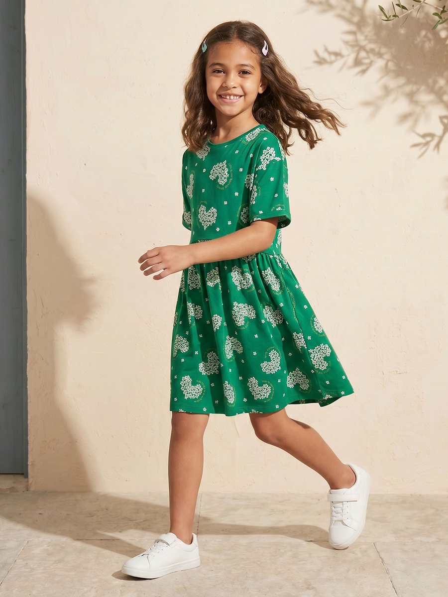 Round Neck Short Sleeves Dress with KSA National Day Print