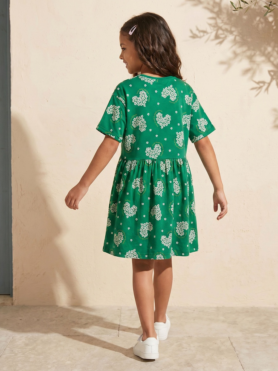 Round Neck Short Sleeves Dress with KSA National Day Print